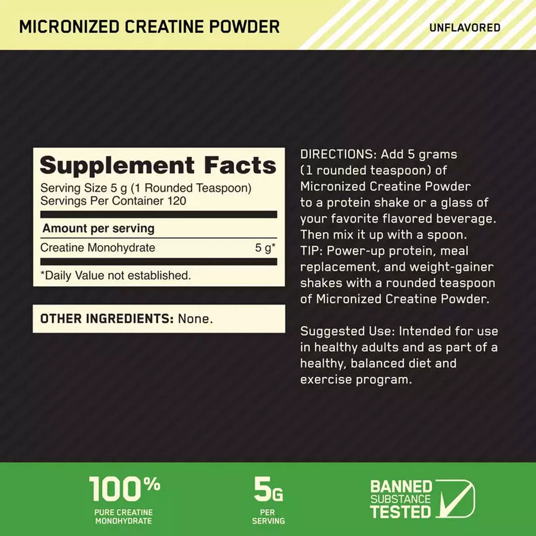 Optimum Nutrition Creatine Micronized – 600g – 120Serv