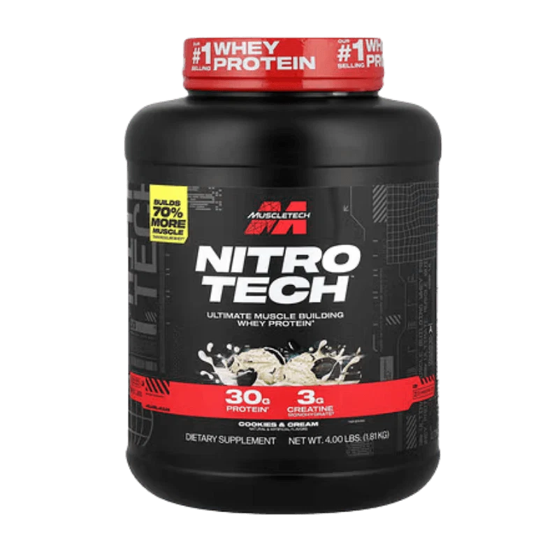 MuscleTech Nitro‑Tech Whey Protein – 1.81 kg - 40 Servings with 3 g Creatine