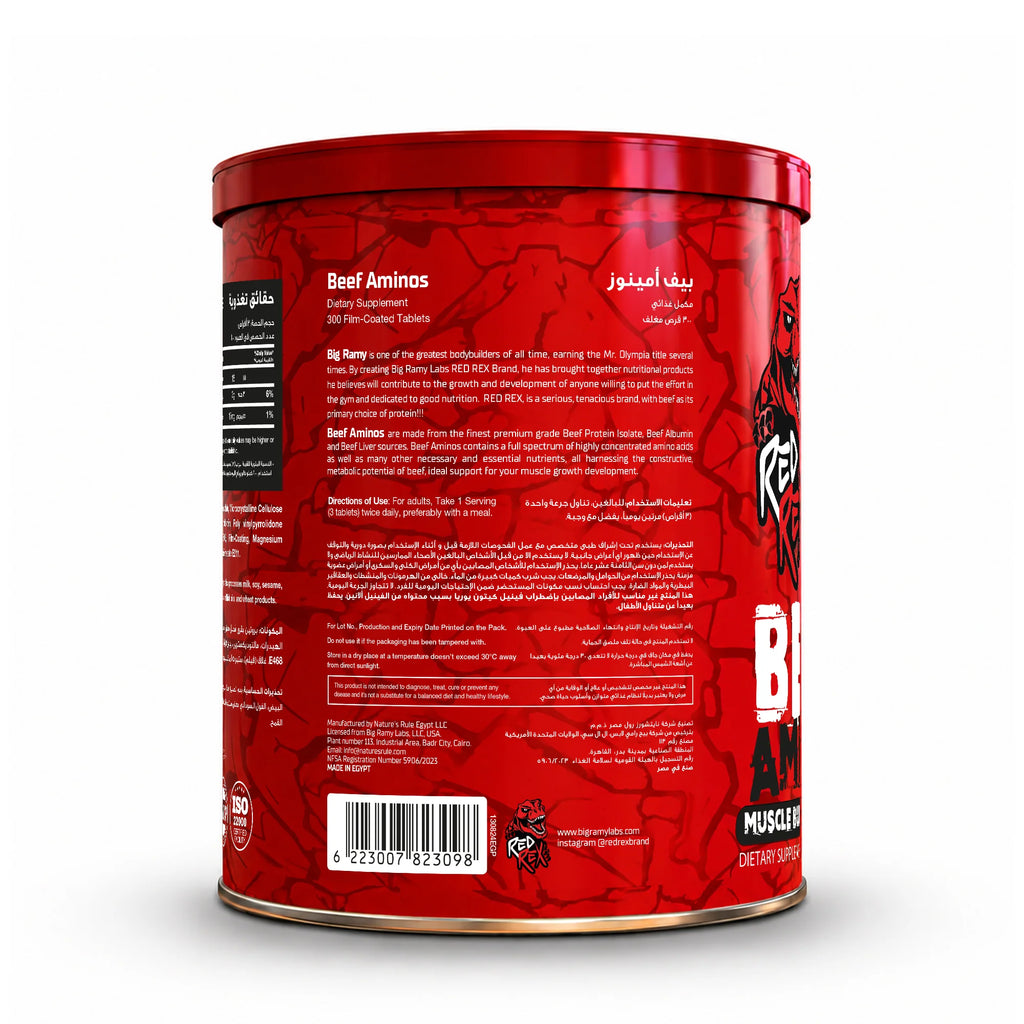 Big Ramy Labs Red Rex Beef Aminos | 300 Film-Coated Tablets (Hydrolyzed Beef Protein Isolate)