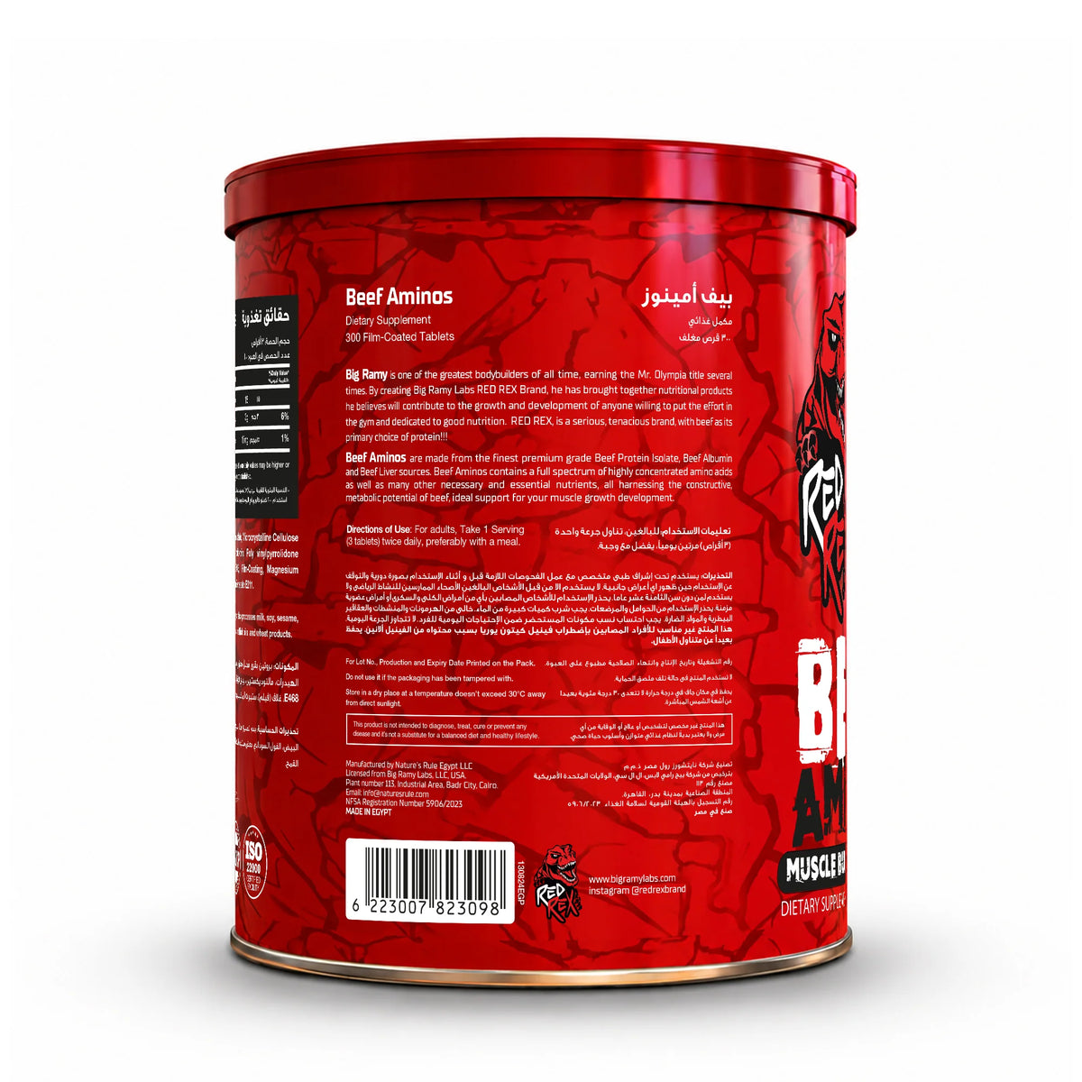 Big Ramy Labs Red Rex Beef Aminos | 300 Film-Coated Tablets (Hydrolyzed Beef Protein Isolate)