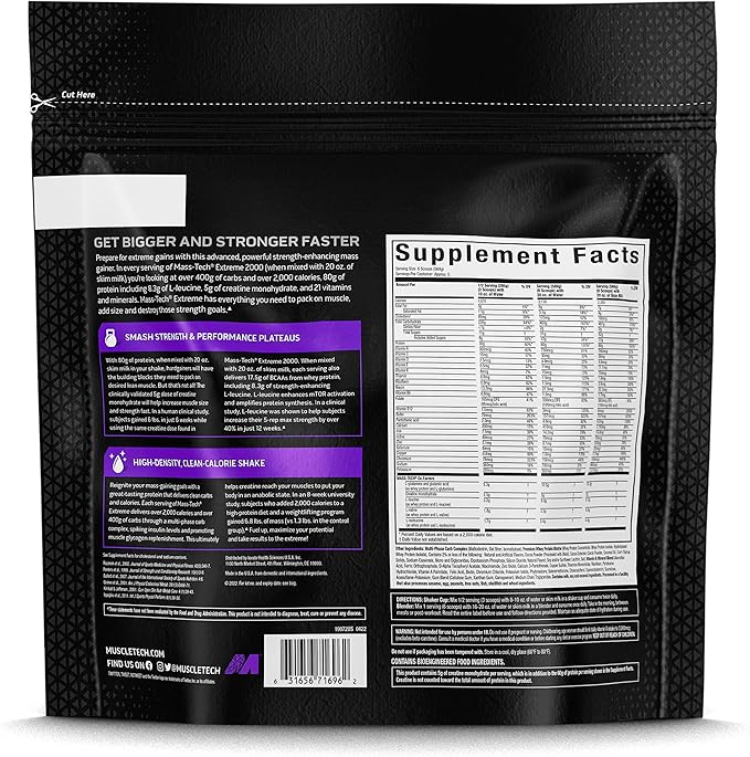 MuscleTech Mass-Tech Extreme 2000 | 6 lbs (2.72kg) - Triple Chocolate Elite Mass Gainer