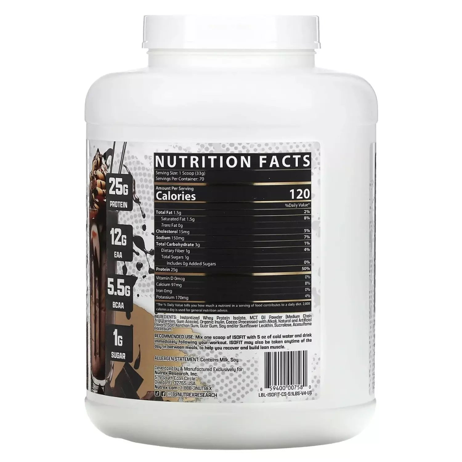Nutrex Research IsoFit – 70 Servings (2.3kg), High-Quality Protein for Muscle Growth & Recovery
